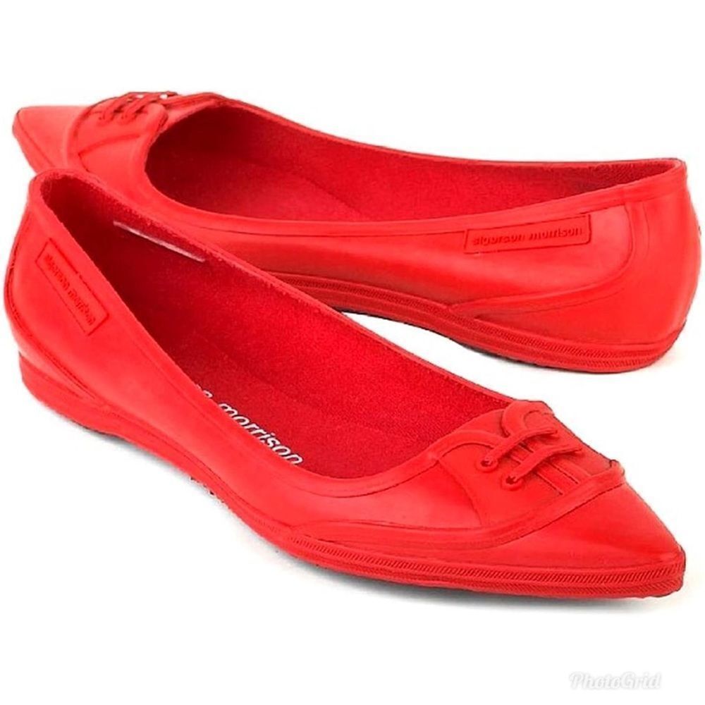 SIGERSON MORRISON Rain or Shine Rubber Pointed Toe Skimmer Cherry Red Flat